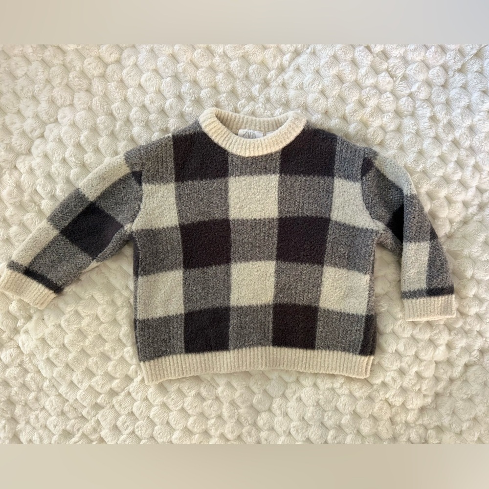 Zara Checkered Knit Top in Black and Cream